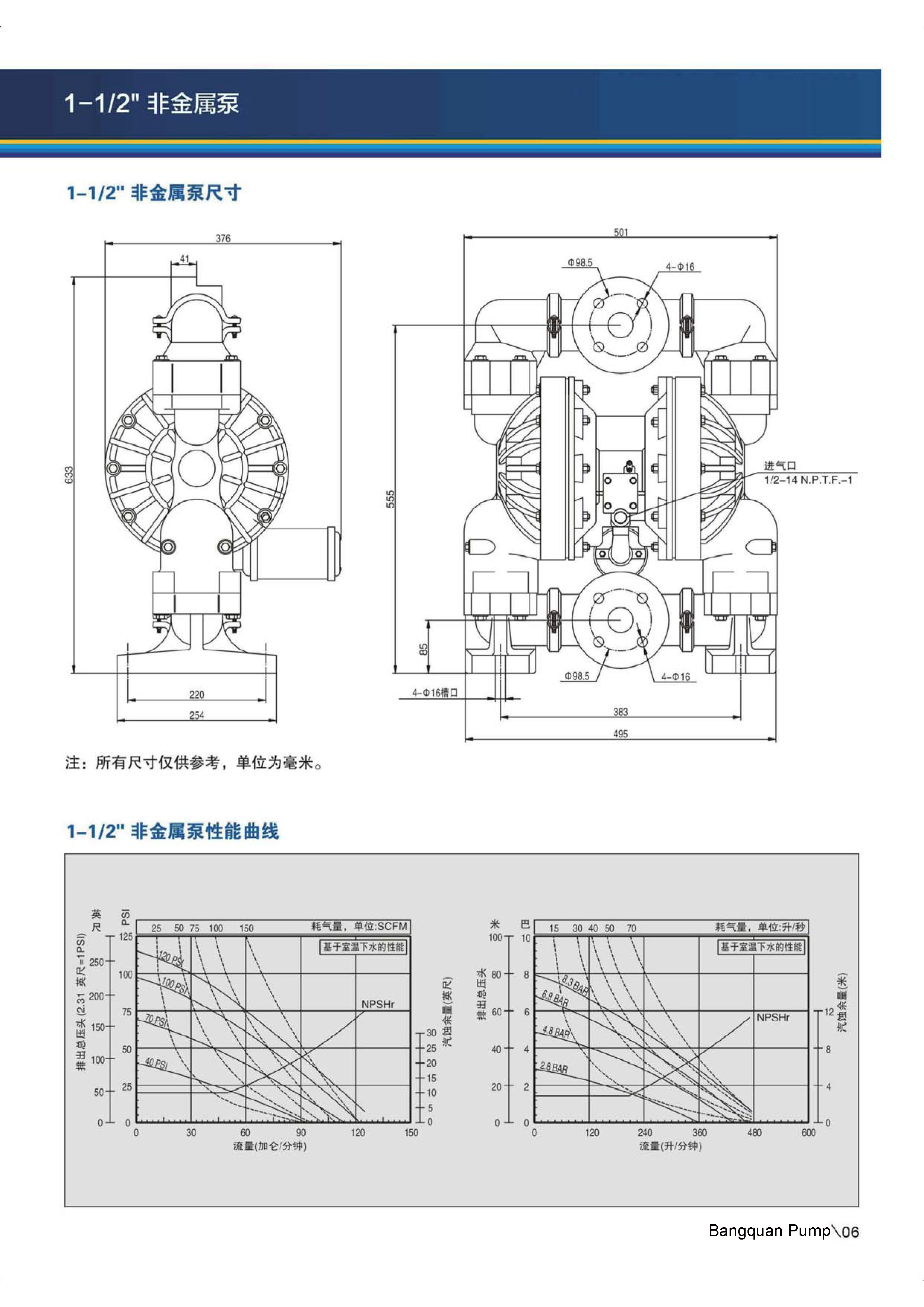 BQ1T3-3EB-C,BQ1T3-344-C,1.5寸塑料氣動隔膜泵外形尺寸圖