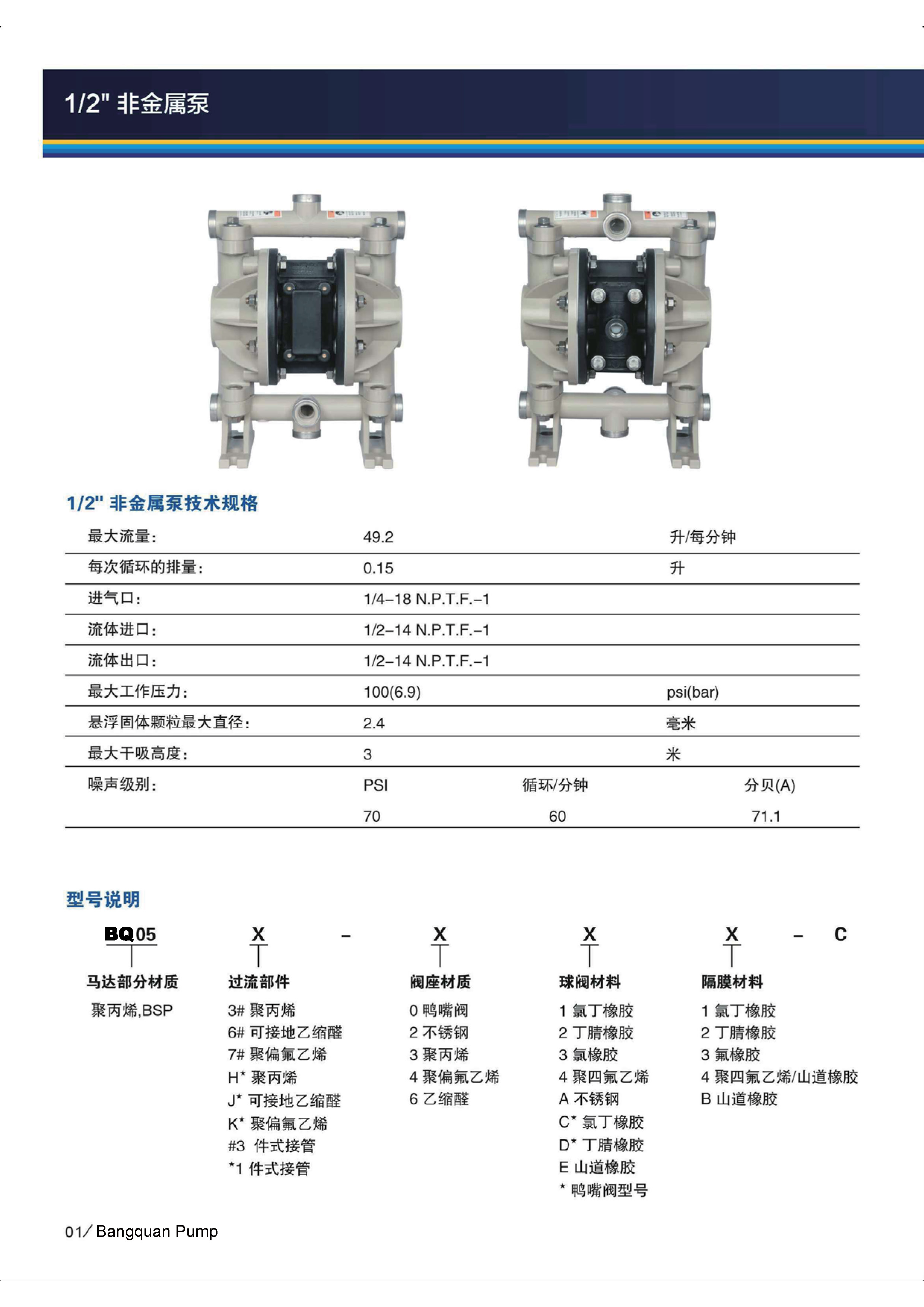 BQ05J-344-C 半寸塑料氣動隔膜泵性能參數(shù)